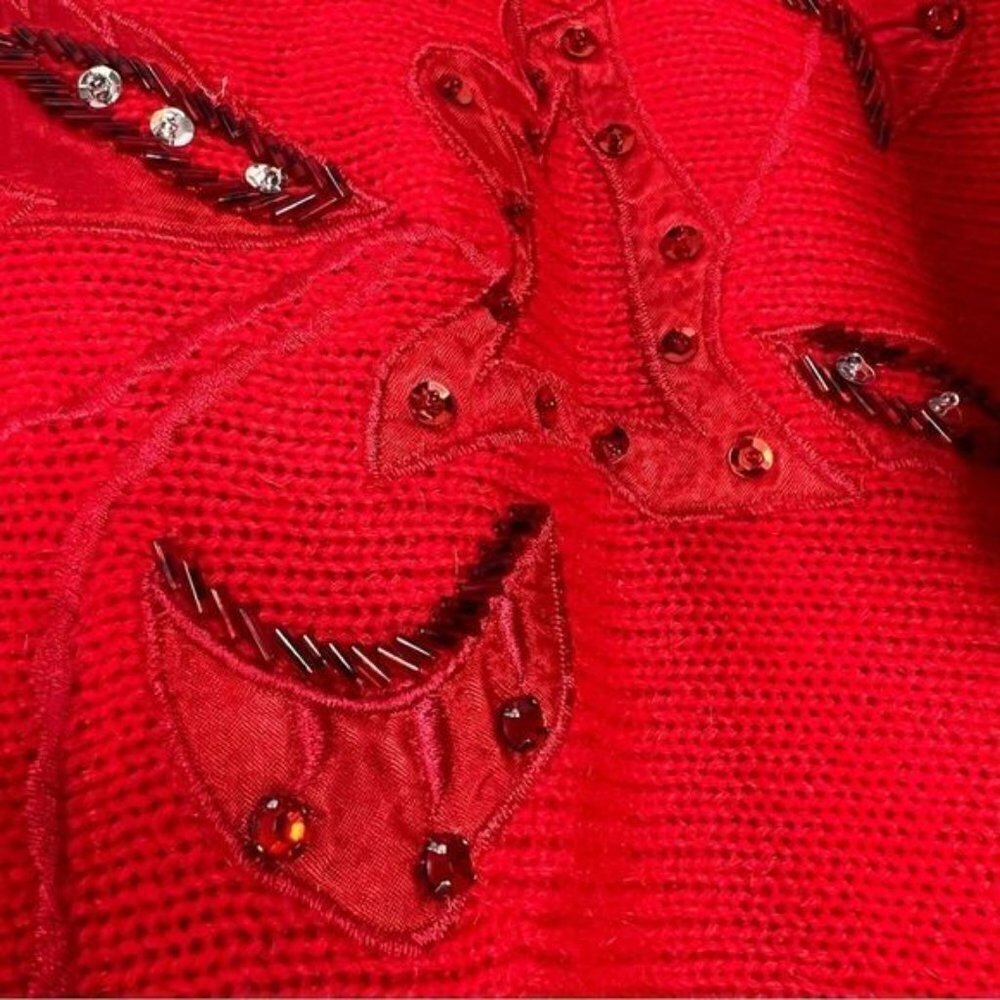 VINTAGE Red Floral Embroidered Dolman Sleeve Sweater 44 - Picture 7 of 9